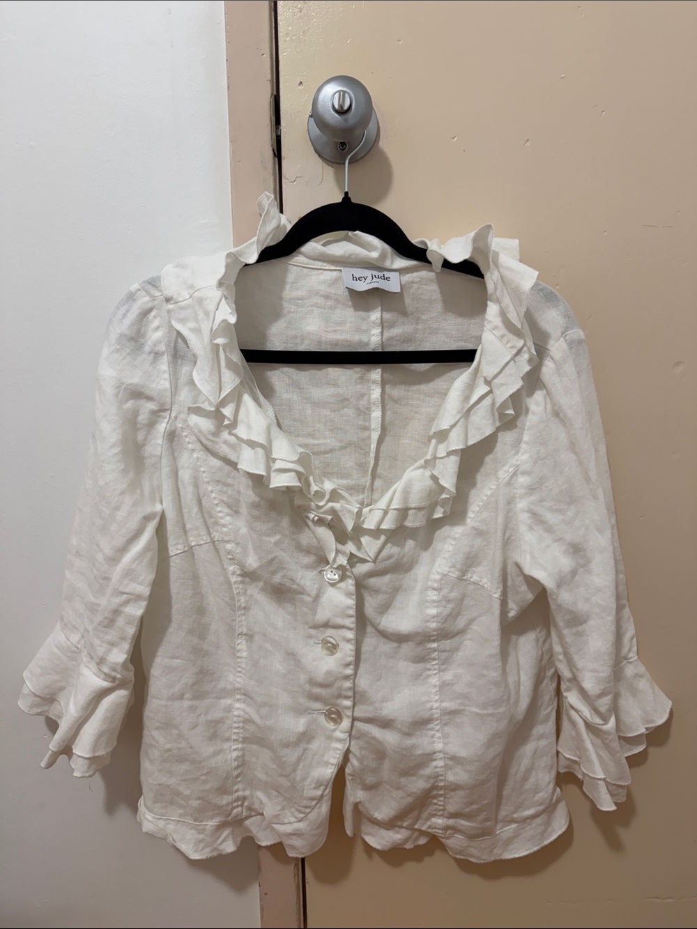 Women's White Ruffled V-Neck Blouse